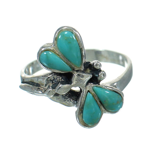 Southwest Turquoise Sterling Silver Dragonfly Ring Size 6-3/4 AX79450